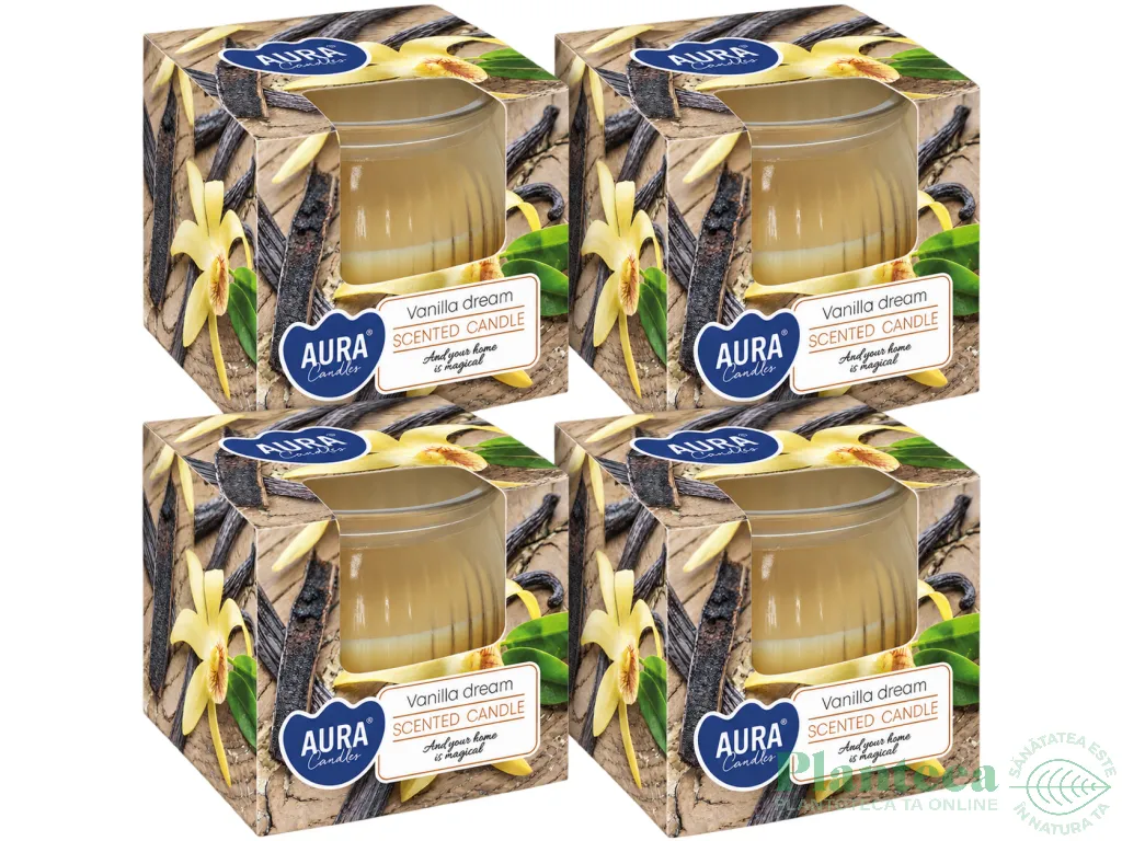 Set 4x Lumanari parfumate pahar 18h Vanilla Dream 80g - AURA