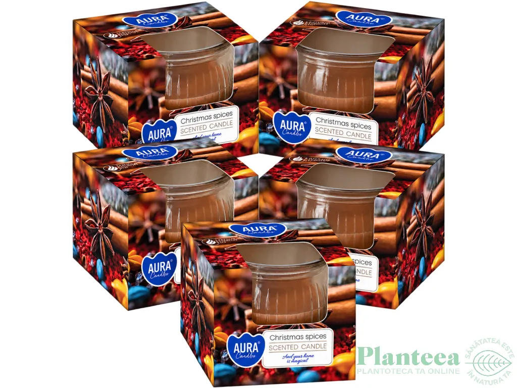 Set 5x Lumanari parfumate pahar 18h Christmas spices 80g - AURA