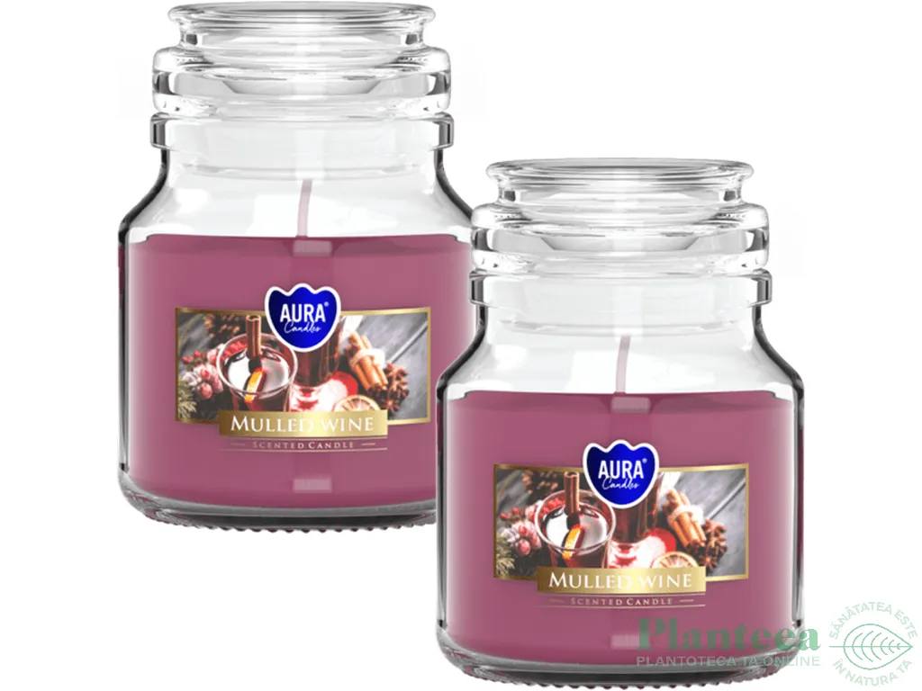 Set 2x Lumanari parfumate borcan cu capac 28h Vin fiert 120g - AURA