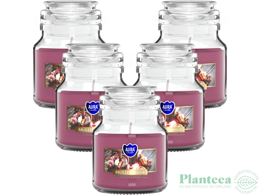 Set 5x Lumanari parfumate borcan cu capac 28h Vin fiert 120g - AURA
