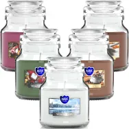 Kit 5x Lumanari parfumate borcan cu capac 28h Arome Iarna 5tipuri 120g - AURA