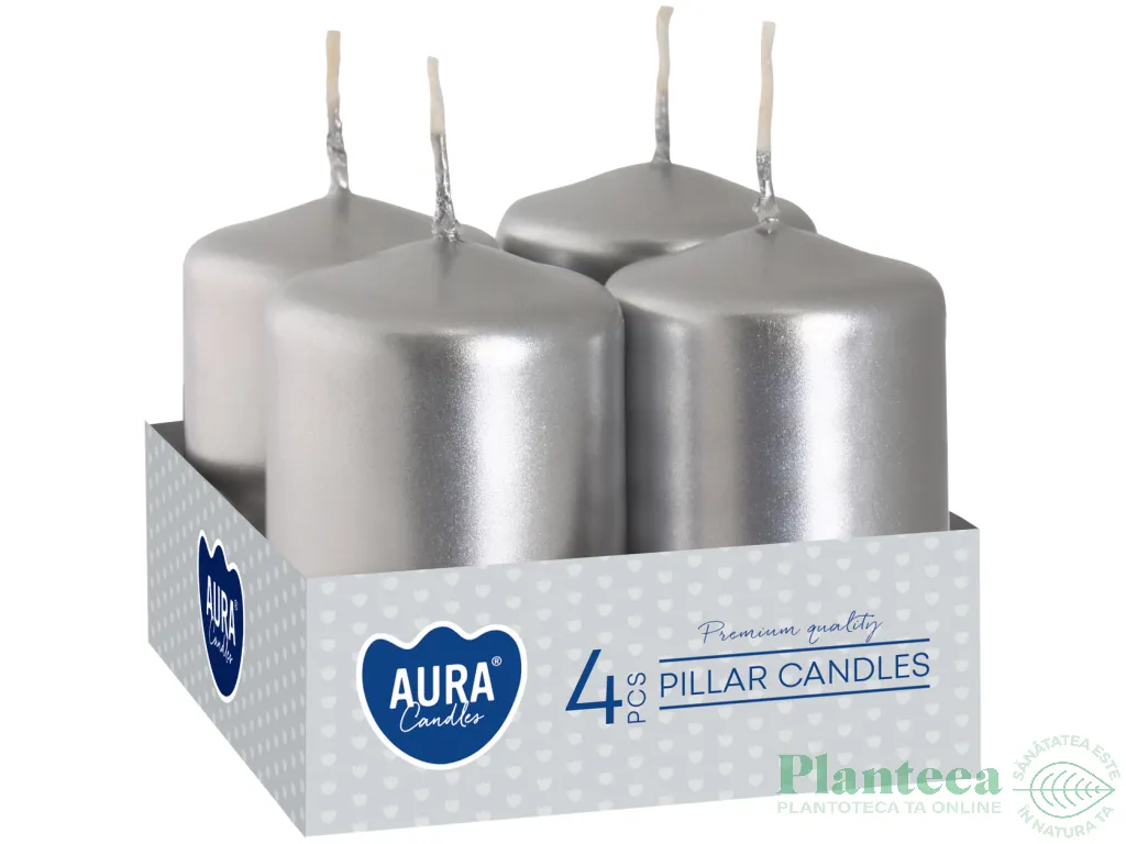 Lumanari ornamentale stalp 7h argintiu 4b - AURA