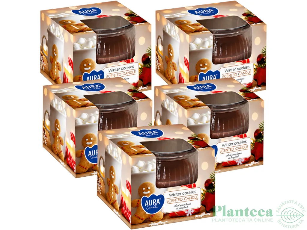 Set 5x Lumanari parfumate pahar 18h Winter cookies 80g - AURA
