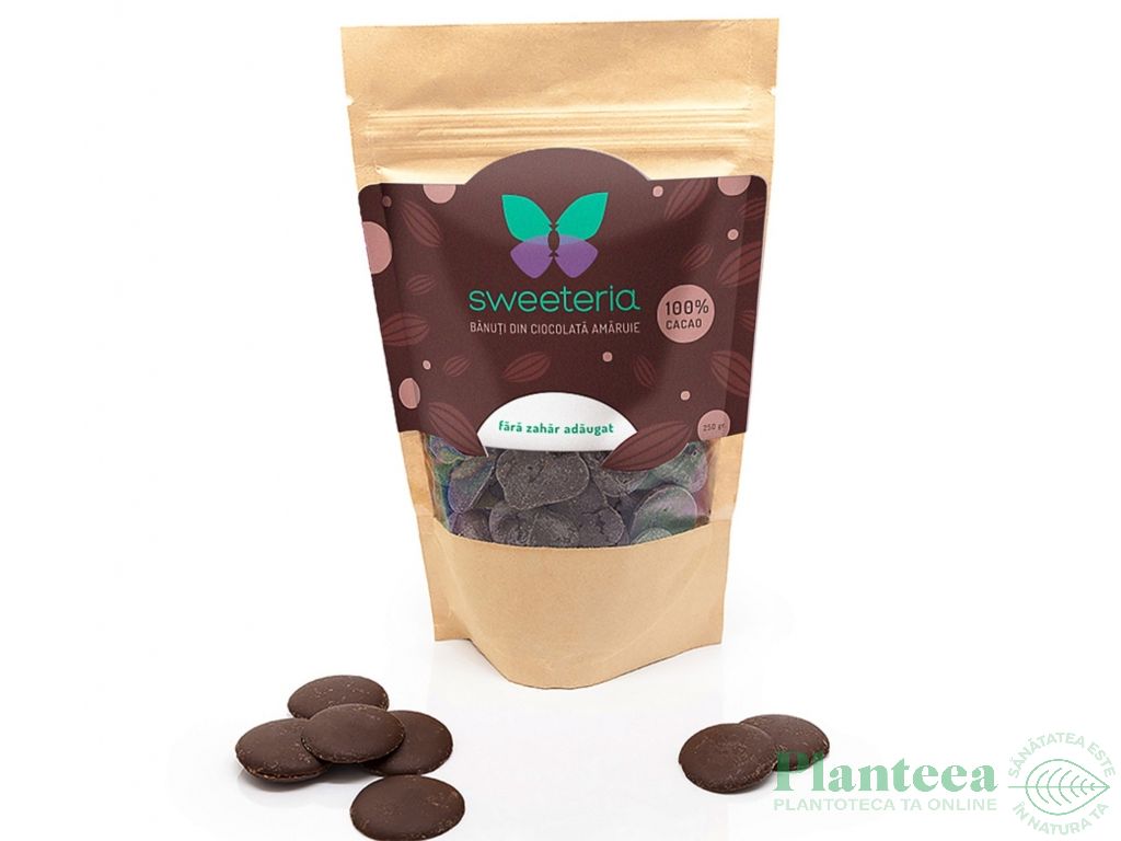 Banuti ciocolata amaruie 100%cacao fara zahar 250g - SWEETERIA