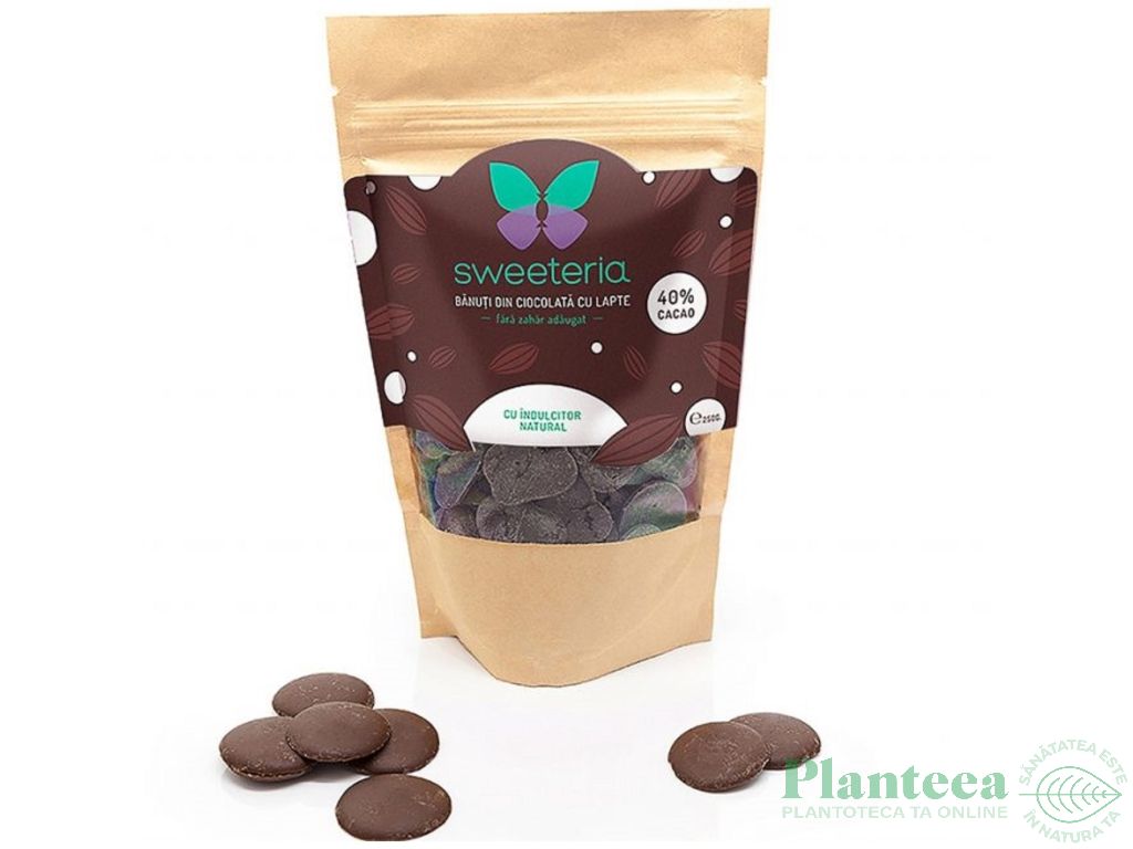 Banuti ciocolata lapte 40%cacao fara zahar 250g - SWEETERIA