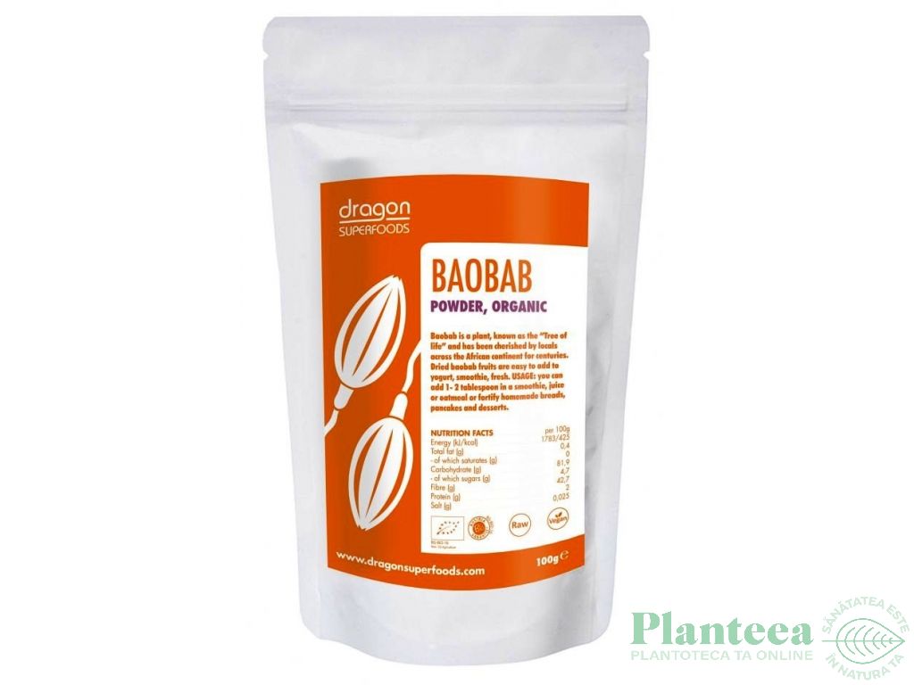 Pulbere baobab raw bio 100g - DRAGON SUPERFOODS
