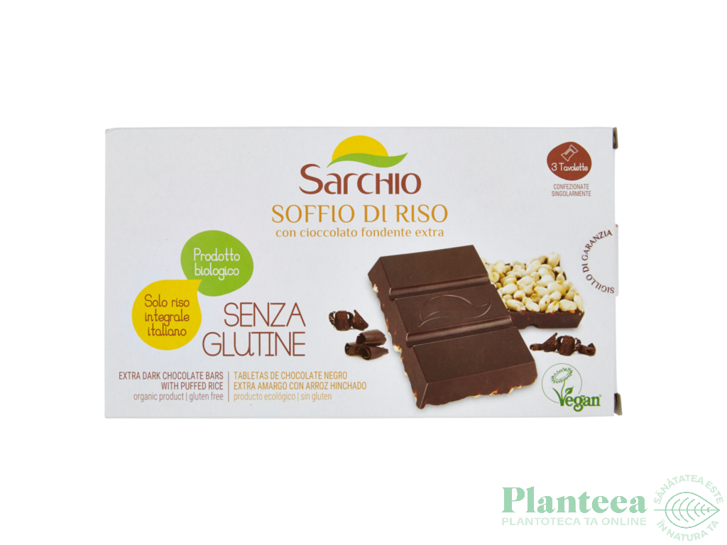 Baton ciocolata neagra orez expandat fara gluten eco 75g - SARCHIO