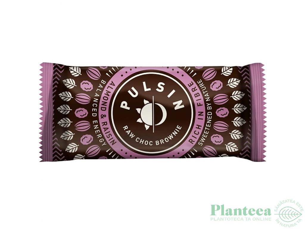 Baton ciocolata neagra migdale stafide 50g - PULSIN