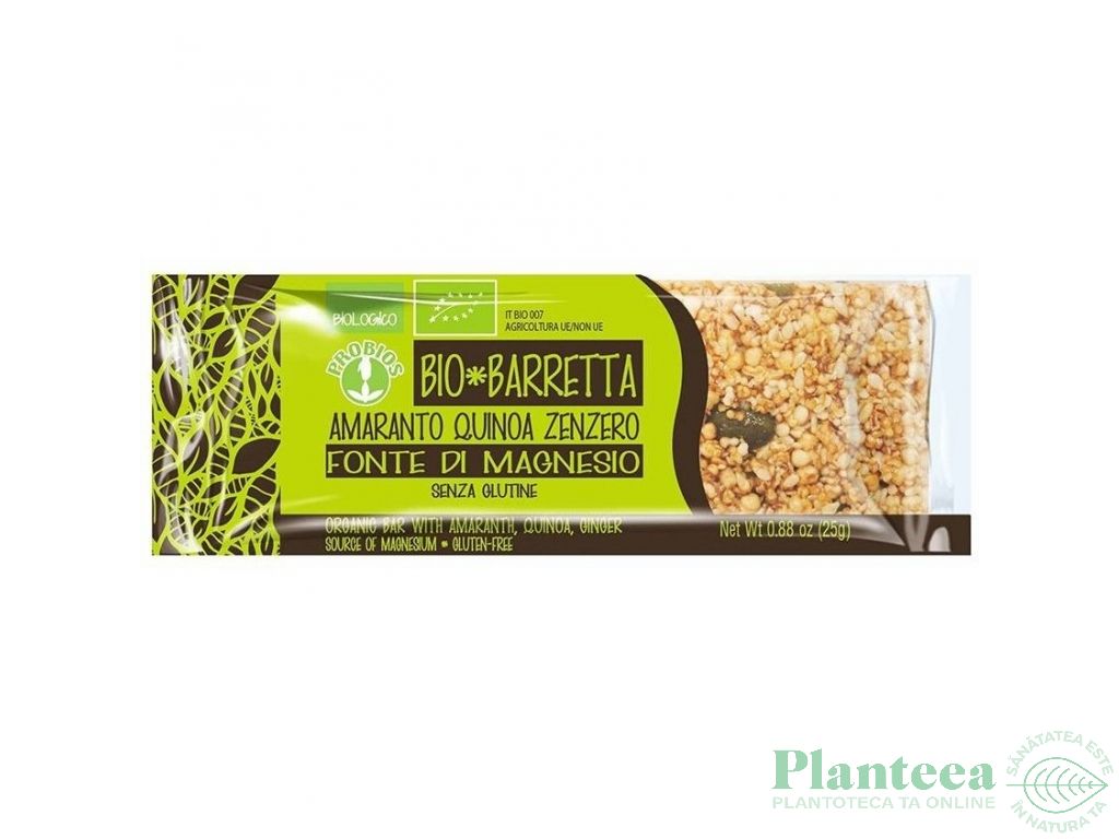 Baton amarant quinoa ghimbir fara gluten eco 25g - PROBIOS