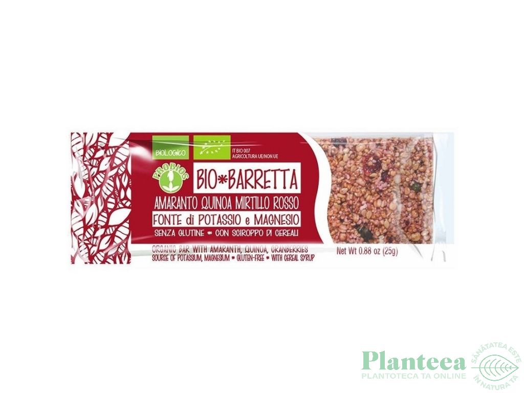 Baton amarant quinoa merisoare fara gluten eco 25g - PROBIOS