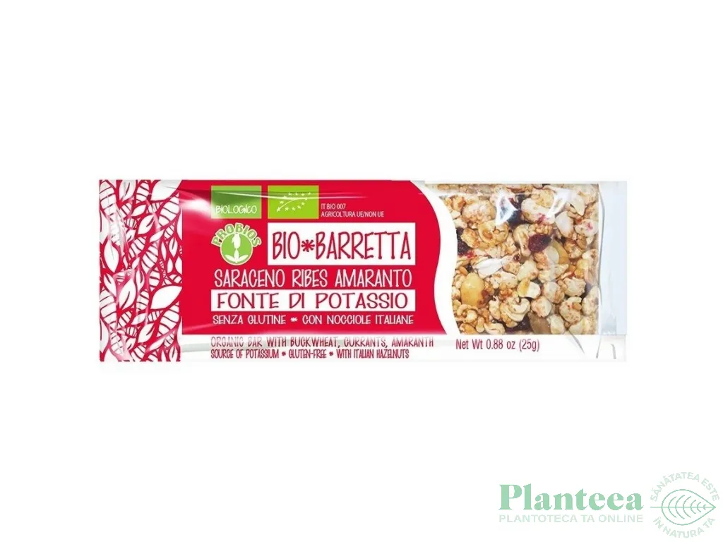 Baton hrisca coacaze rosii amarant fara gluten eco 25g - PROBIOS