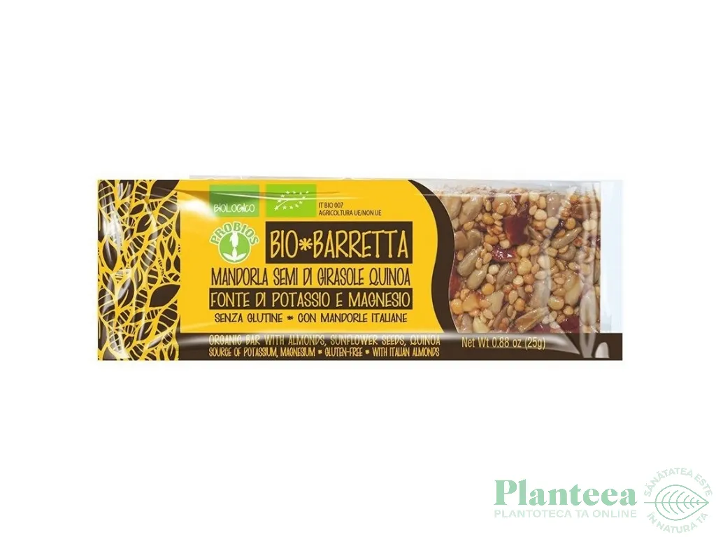 Baton migdale floarea soarelui quinoa fara gluten eco 25g - PROBIOS