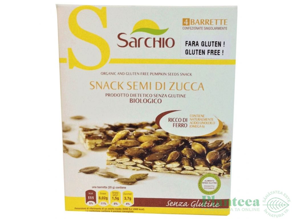 Baton seminte dovleac fara gluten eco 80g - SARCHIO