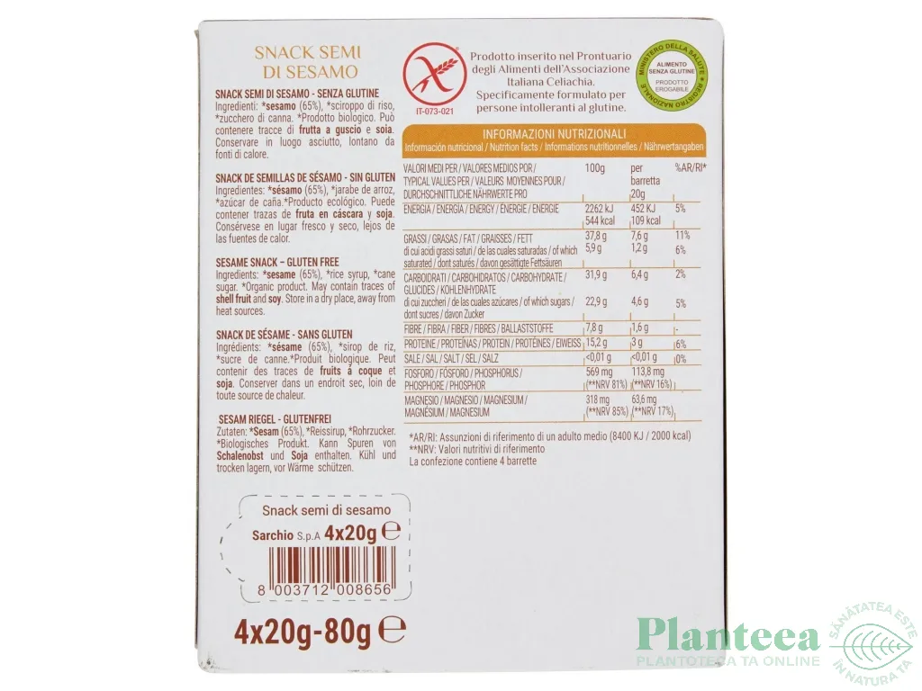 Baton susan fara gluten eco 4x20g - SARCHIO