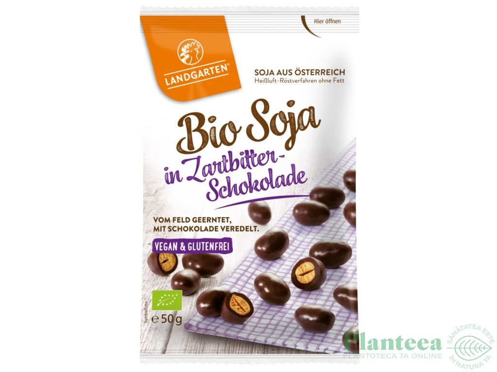 Boabe soia invelite in ciocolata amaruie eco 50g - LANDGARTEN