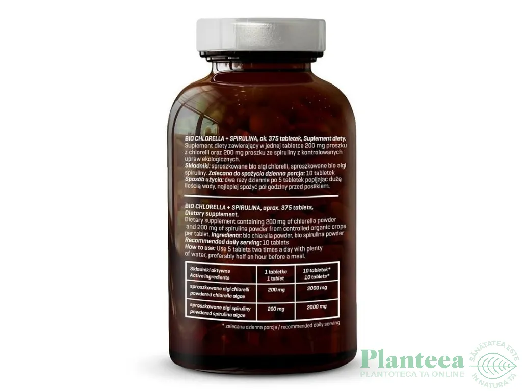 Spirulina chlorella 400mg bio 375cp - DIET FOOD