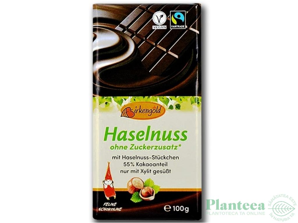 Ciocolata amaruie 55% alune xylitol 100g - BIRKENGOLD