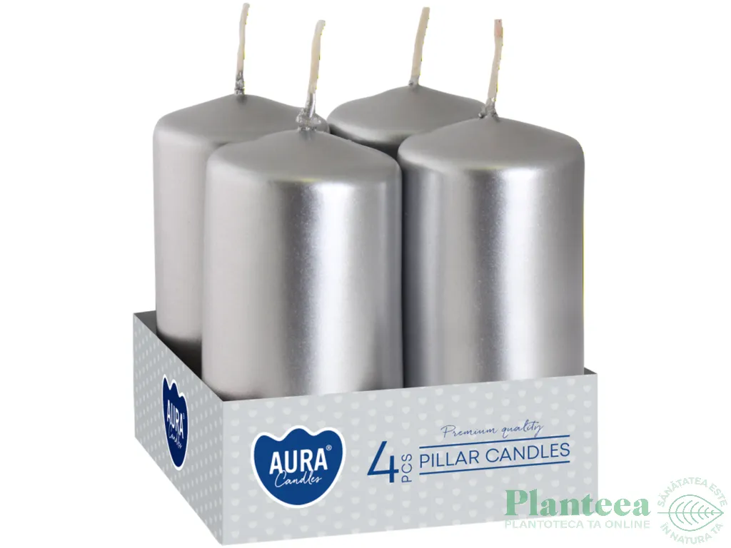 Lumanari ornamentale stalp 9h argintiu 4b - AURA