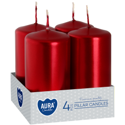 Lumanari ornamentale stalp 9h rosu metalizat 4b - BISPOL