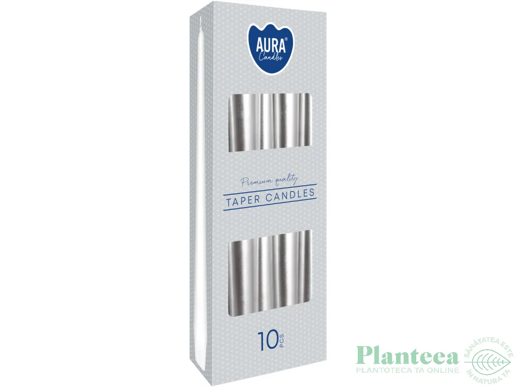 Lumanari ornamentale conice 7h argintiu 10b - AURA
