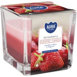 Lumanare parfumata pahar 3culori 32h capsuni 170g - AURA