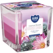 Lumanare parfumata pahar 3culori 32h floare cactus 170g - AURA