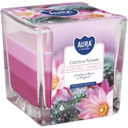 Lumanare parfumata pahar 3culori 32h floare cactus 170g - AURA