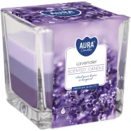Lumanare parfumata pahar 3culori 32h lavanda 170g - AURA