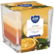 Lumanare parfumata pahar 3culori 32h portocala 170g - AURA