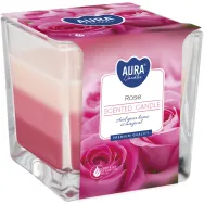 Lumanare parfumata pahar 3culori 32h trandafir 170g - AURA