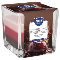 Lumanare parfumata pahar 3culori 32h ciocolata cirese 170g - AURA