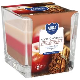 Lumanare parfumata pahar 3culori 32h mar scortisoara 170g - AURA