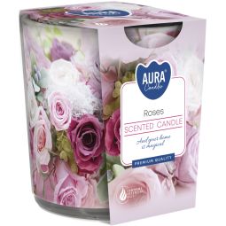Lumanare parfumata pahar imprimat 22h trandafir 100g - AURA