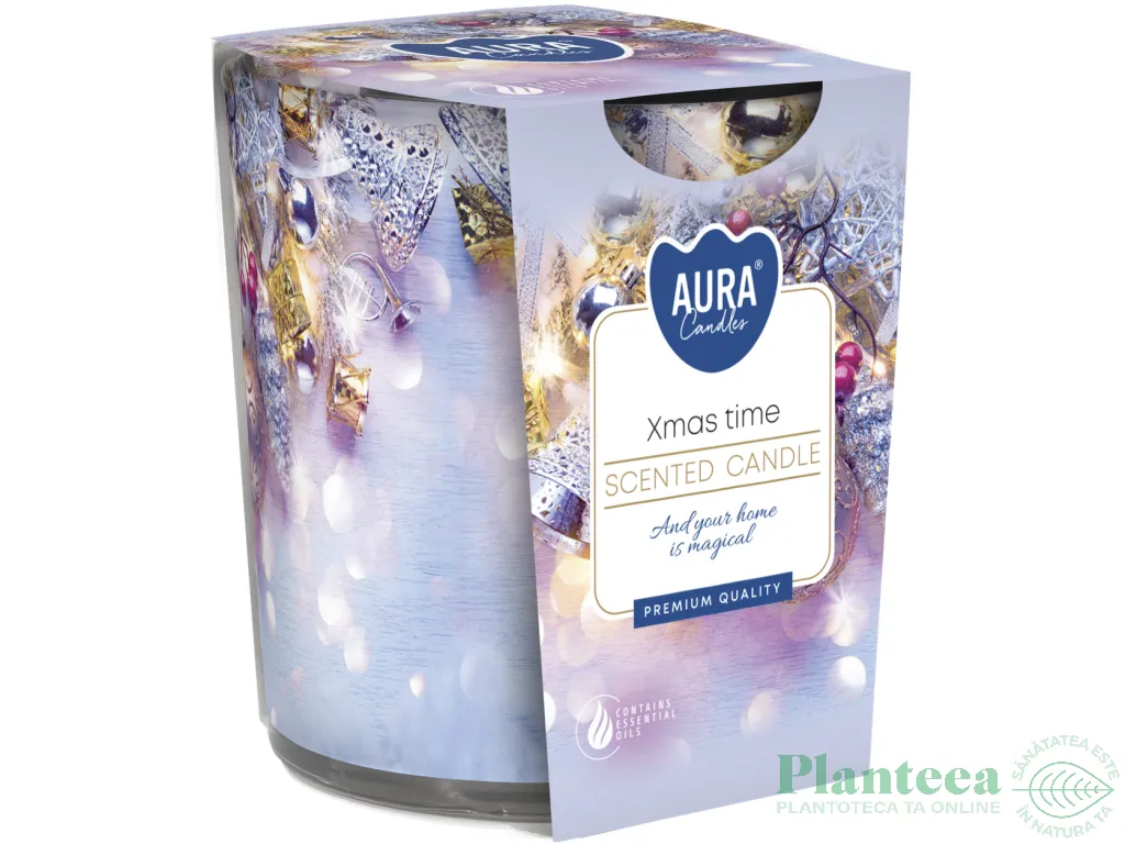 Lumanare parfumata pahar imprimat 22h Xmas time 100g - AURA