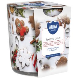 Lumanare parfumata pahar imprimat 22h Festive Time 100g - AURA