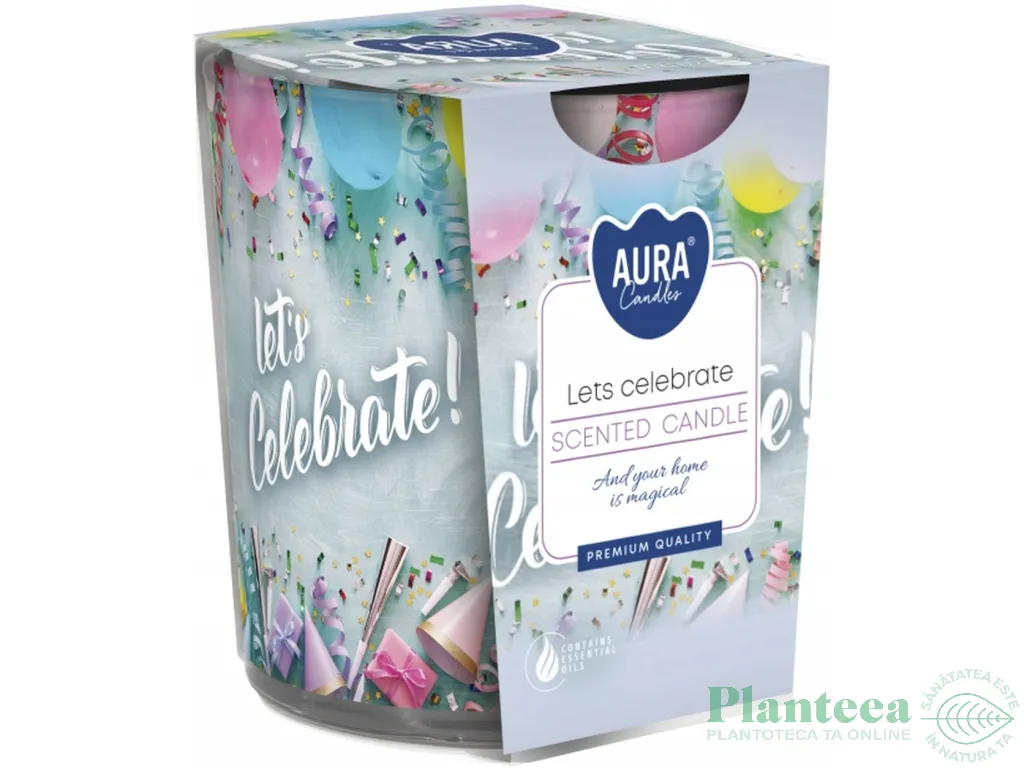 Lumanare parfumata pahar imprimat 22h Let's celebrate 100g - AURA