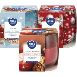 Kit 3x Lumanari parfumate pahar imprimat 20h  Miresme Sarbatori 3tipuri 100g - AURA