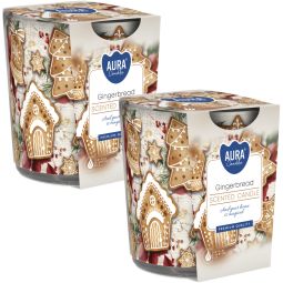 Set 2x Lumanari parfumate pahar imprimat 22h Turta dulce 100g - AURA