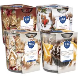 Kit 4x Lumanari parfumate pahar imprimat 22h Miresme Sarbatori 4tipuri 100g - AURA