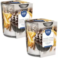 Set 2x Lumanari parfumate pahar imprimat 22h ciocolata orange 100g - AURA