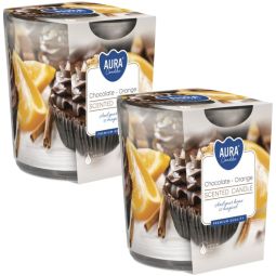 Set 2x Lumanari parfumate pahar imprimat 22h ciocolata orange 100g - AURA