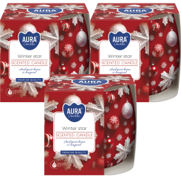 Set 3x Lumanari parfumate pahar imprimat 20h Winter Star 100g - AURA