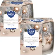 Set 2x Lumanari parfumate cu uleiuri esentiale pahar imprimat 20h Wonderful Christmas 100g - AURA
