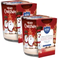 Set 2x Lumanari parfumate pahar imprimat 22h Merry Christmas 100g - BISPOL
