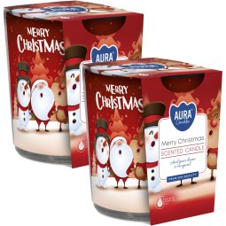 Set 2x Lumanari parfumate pahar imprimat 22h Merry Christmas 100g - AURA