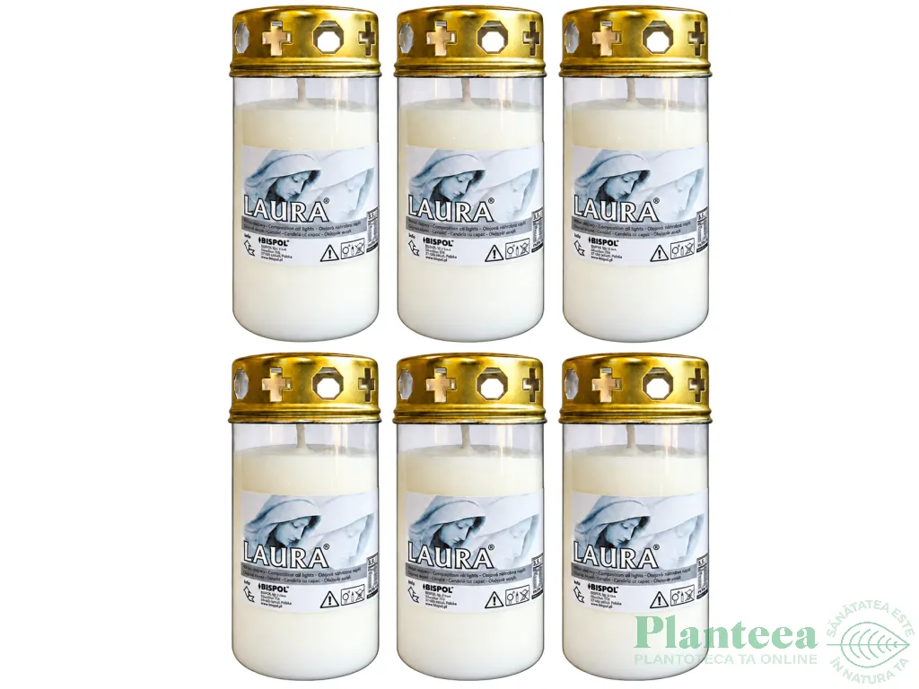 Set 6x Candele cu capac 45h alb 162g - LAURA