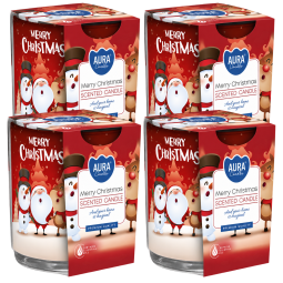 Set 4x Lumanari parfumate pahar imprimat 22h Merry Christmas 100g - AURA