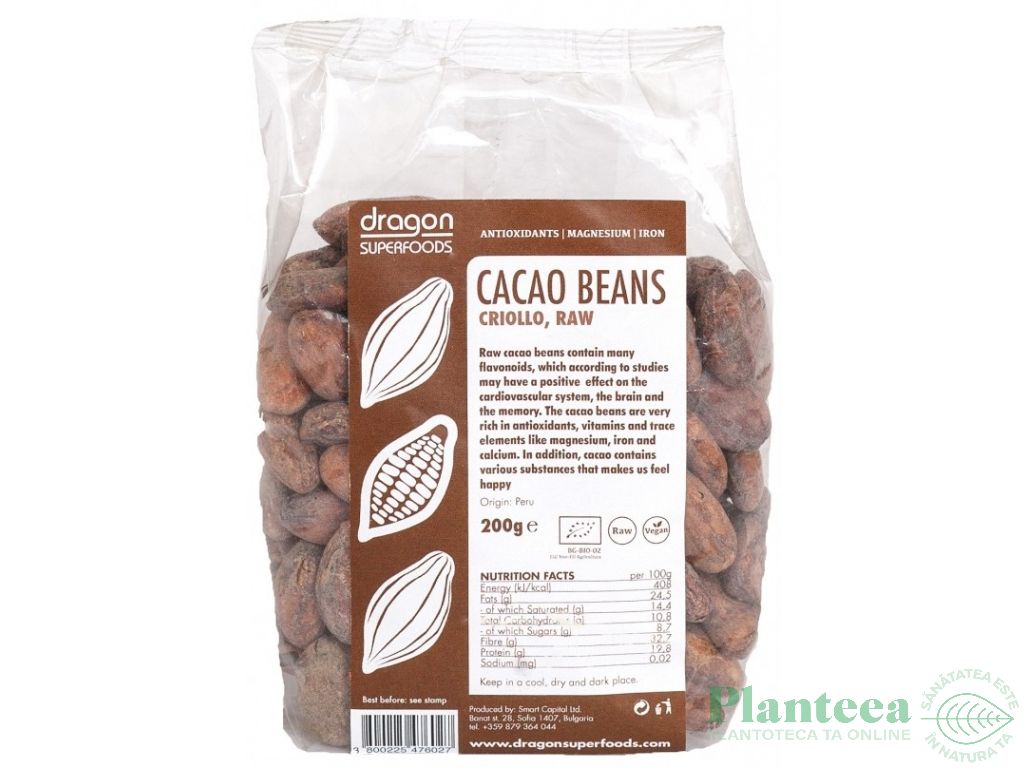 Cacao boabe Criollo eco 200g - DRAGON SUPERFOODS