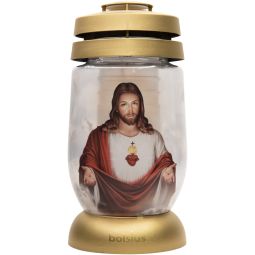 Candela sticla 36h model Hristos rosu 540g - BOLSIUS