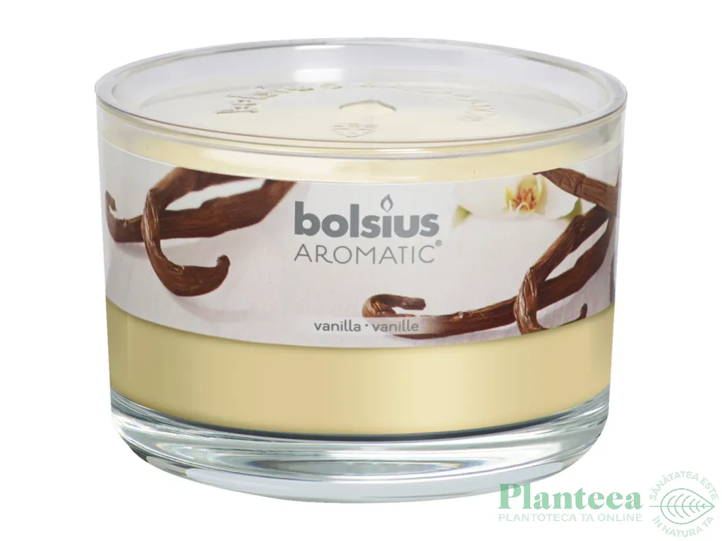 Lumanare parfumata pahar cu capac 26h vanilie 370g - BOLSIUS